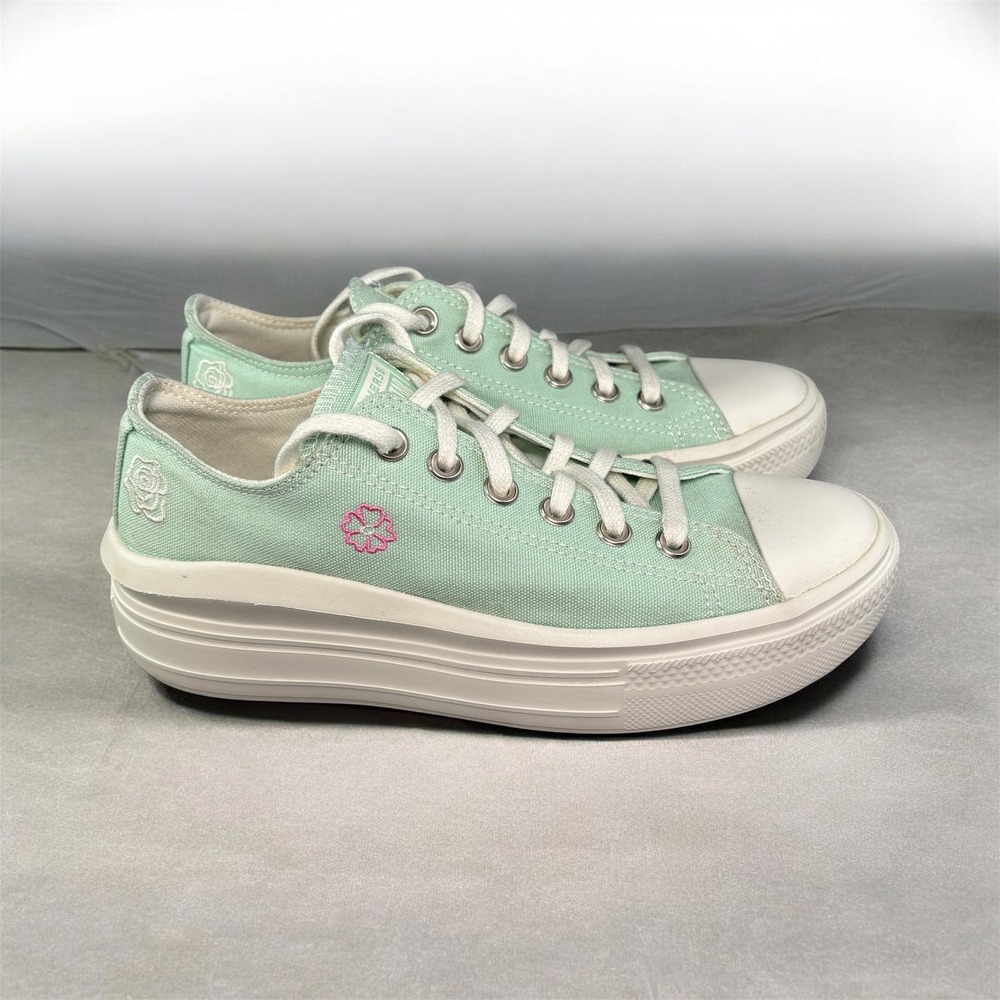 Converse Chuck Taylor All Star Move Mint Green Floral Embroidery Platforms Sz 8
